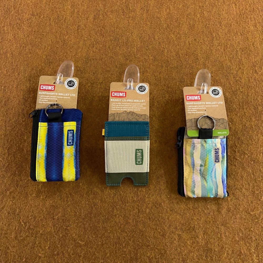 Chums Unisex OS Multicolor Ripstop Surfshorts and Bandit Wallets Lot of 3 NWT